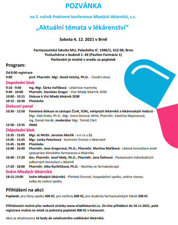 Podzimní konference Mladých lékárníků 2021 - pozvánka